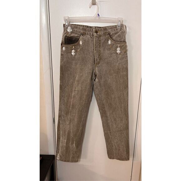 Guess Cameo Custom Made Jeans Brown tone with Leather Trim SZ 6 - Picture 1 of 16